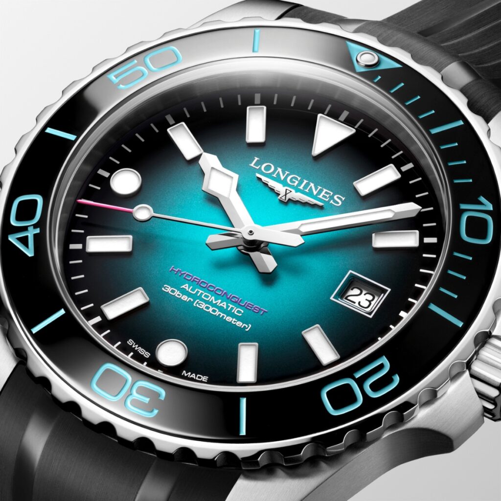 Longines Hydroconquest Ref L3.788.4.09.9 Aqua Fume Dial Close Up Commonwealth Games 2026