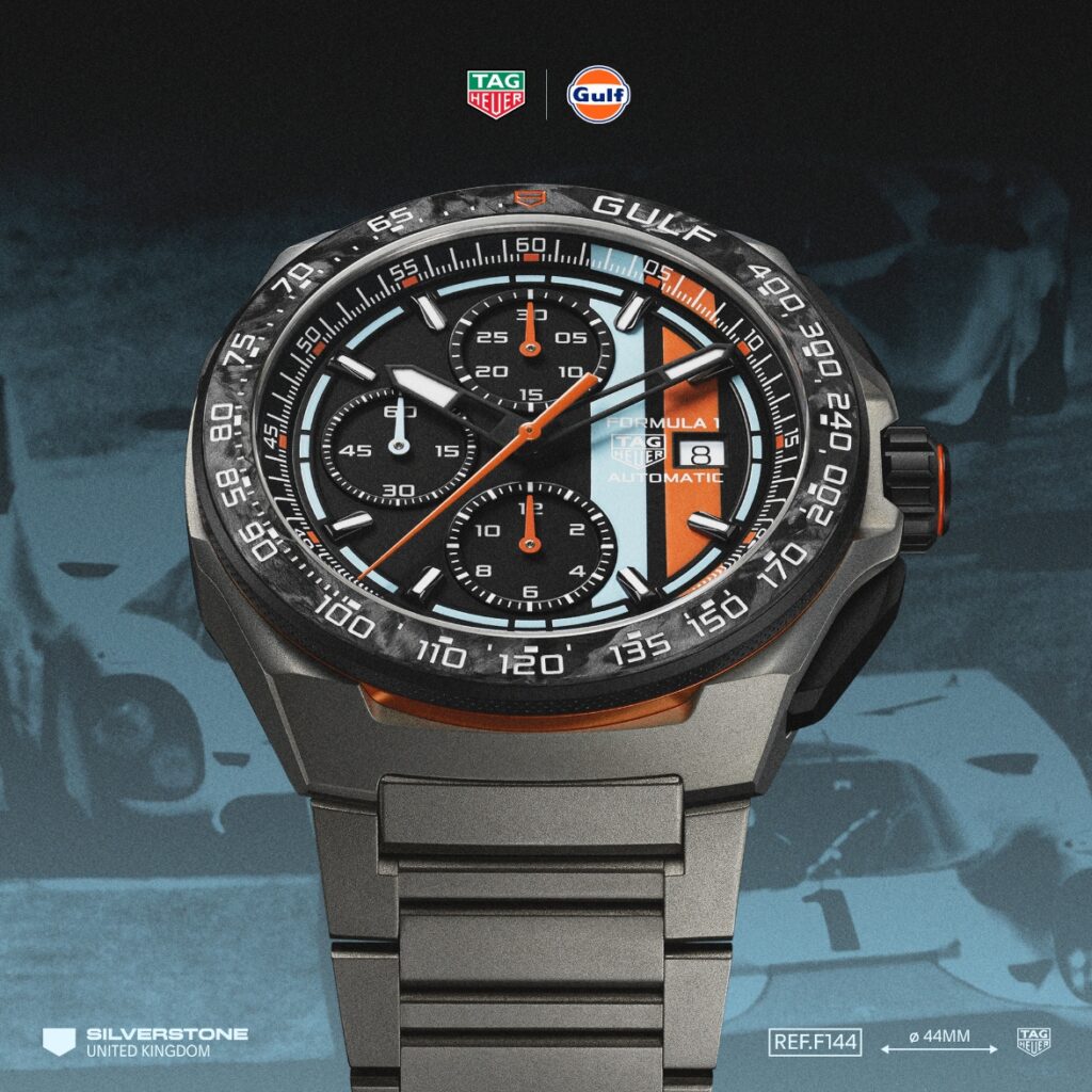 TAG Heuer Formula 1 Chronograph x Gulf Watch with Blue Background